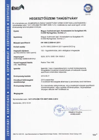 hegesztouzemi tanusitvany